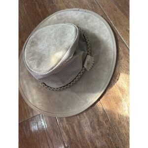 Headn Home Tan Leather Mesh Ventilated Outback Sun Hat Medium Made in USA